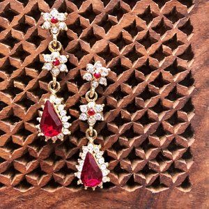 Ruby & Diamond Floral Drop Earrings